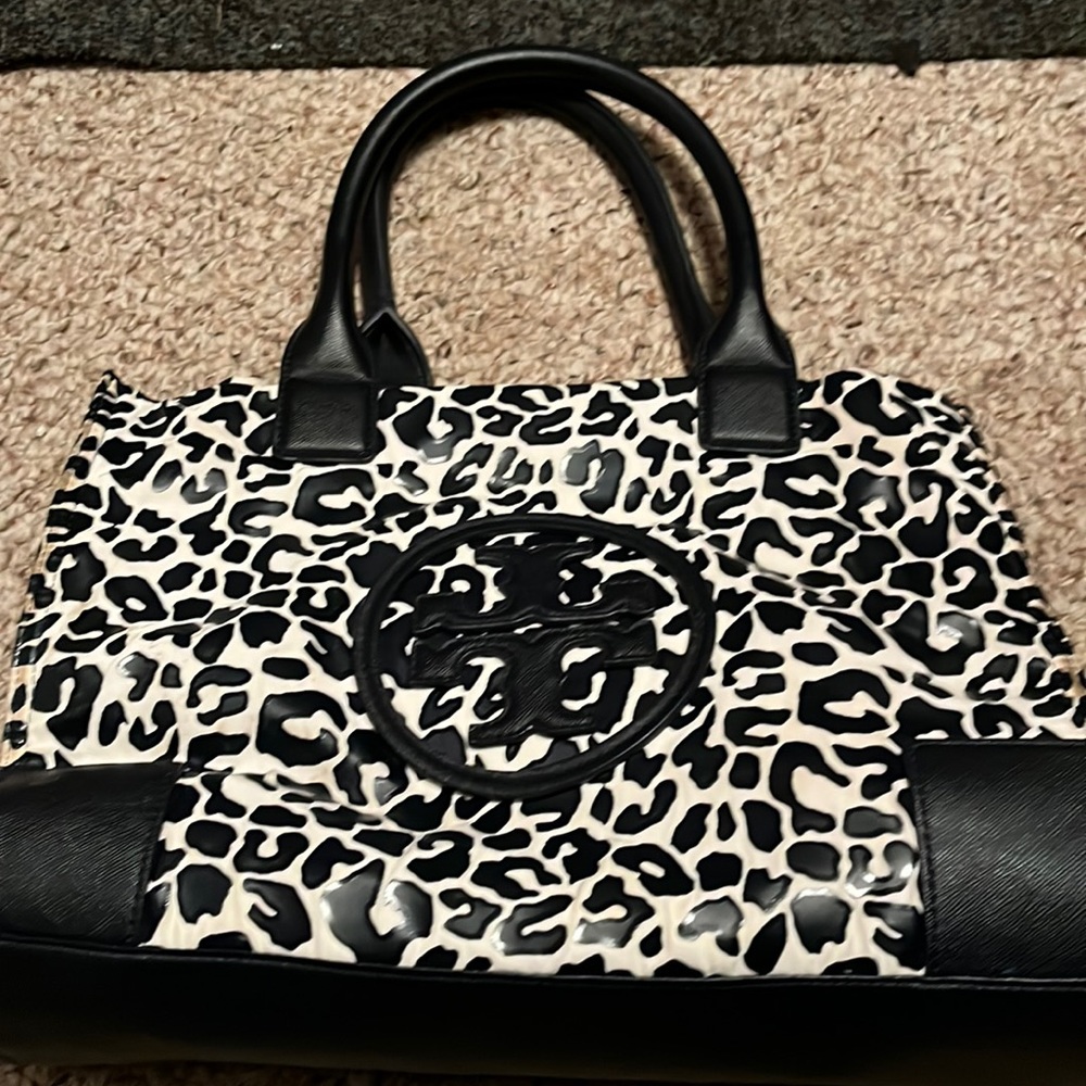 Tory Burch small Ella blue Leopard Tote